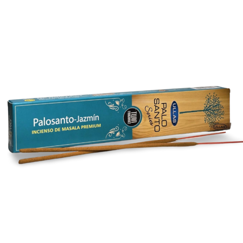 Caja y varas de incienso natural Ullas de palosanto con jazín