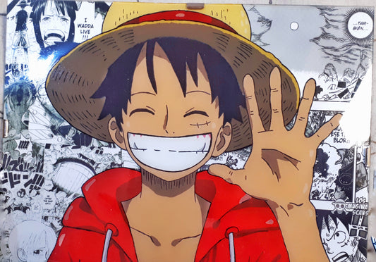 Glass painting Anime. Pintado a mano. Luffy, One Piece.