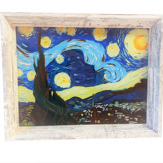 La Noche Estrellada. Vincent Van Gogh. Glass Painting 18x24 cm. Pintado a mano