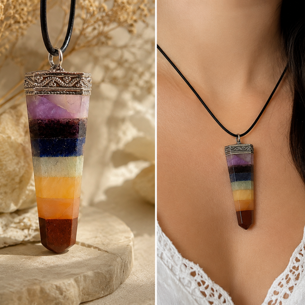 colgante 7 chakras sobre modelo