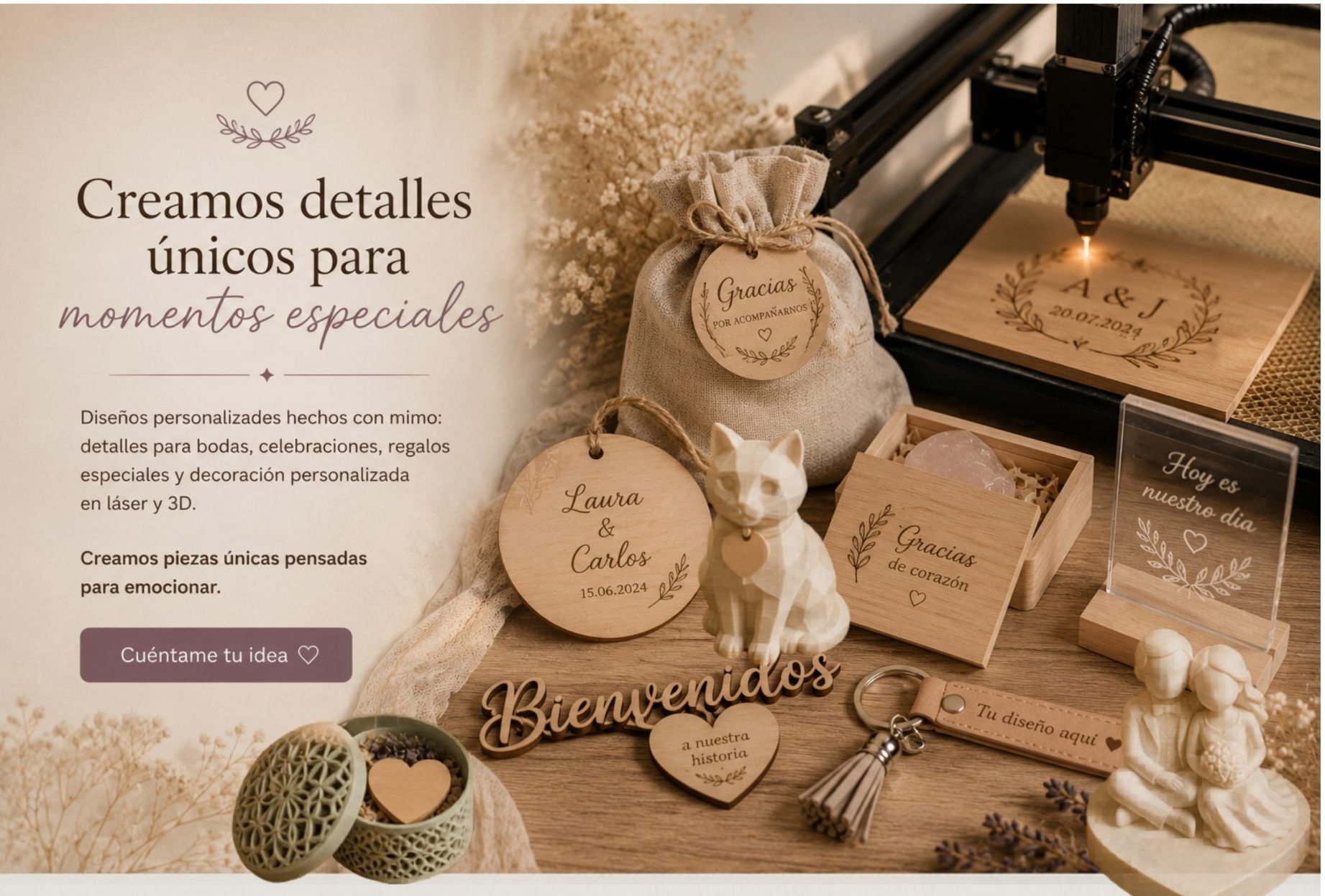 detalles personalizados corte láser e impresión 3d