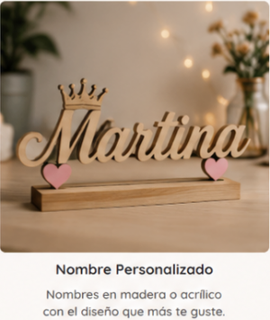 Nombre decorativo personalizado grabado en madera